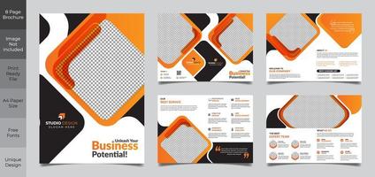 Modelo de brochura - quadrado corporativo laranja e preto de 8 páginas vetor