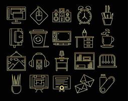 conjunto de ícones de espaço de trabalho de ouro vetor
