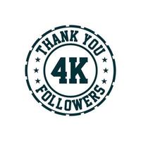 obrigado celebração de 4k seguidores, cartão de felicitações para 4000 seguidores sociais. vetor