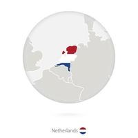 mapa da Holanda e bandeira nacional em um círculo. vetor