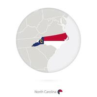 mapa do estado da carolina do norte e bandeira em um círculo. vetor