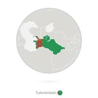 mapa do turquemenistão e bandeira nacional em um círculo. vetor