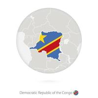 mapa da república democrática do congo e bandeira nacional em um círculo. vetor