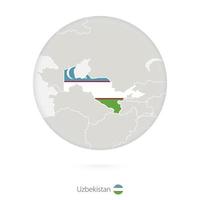 mapa do Uzbequistão e bandeira nacional em um círculo. vetor