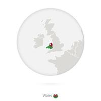 mapa de gales e bandeira nacional em um círculo. vetor