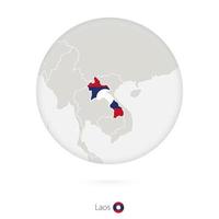 mapa do laos e bandeira nacional em um círculo. vetor