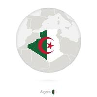 mapa da argélia e bandeira nacional em um círculo. vetor