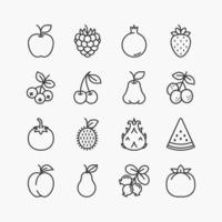 conjunto de ícones de linha de frutas e bagas. em um fundo branco. ícone de vetor