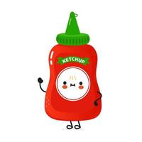ketchup engraçado bonito acenando personagem de mão. vetor mão desenhada ícone de ilustração de personagem kawaii dos desenhos animados. isolado no fundo branco. conceito de personagem de ketchup