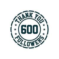 obrigado celebração de 600 seguidores, cartão de felicitações para seguidores de mídia social. vetor