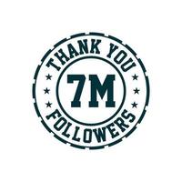 obrigado celebração de 7 milhões de seguidores, cartão de felicitações para 7000000 seguidores sociais. vetor