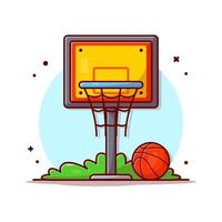 bola de basquete e ilustração de ícone do vetor dos desenhos animados do anel. esporte objeto ícone conceito isolado vetor premium. estilo de desenho animado plano