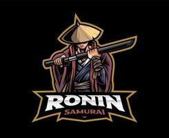 design de logotipo de mascote ronin samurai vetor