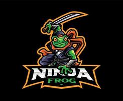 design de logotipo de mascote ninja sapo vetor