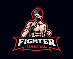 design de logotipo de mascote de artes marciais mistas de lutador
