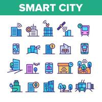 conjunto de ícones de elementos de cidade inteligente de cor vetor