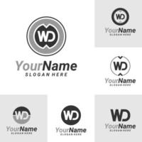 conjunto de modelo de design de logotipo carta wd. vetor de conceito de logotipo inicial wd. símbolo de ícone criativo
