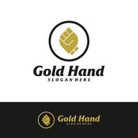 modelo de design de logotipo de mão de ouro. aperte o vetor de conceito de logotipo de mão. símbolo de ícone criativo