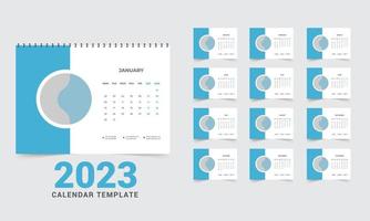 layout de calendário de mesa 2023, definir design de modelo de calendário de mesa com lugar para foto e logotipo da empresa. a semana de segunda a domingo. conjunto de 12 meses vetor