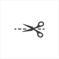 sinal de vetor do símbolo de linha de corte de tesoura é isolado em um fundo branco. Cor do ícone de linha de corte de tesoura editável.