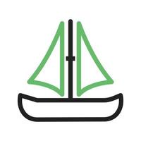 ícone verde e preto da linha do barco pequeno vetor