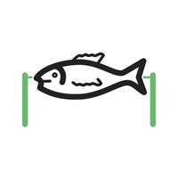linha de peixe grelhado ícone verde e preto vetor