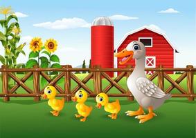 família de pato dos desenhos animados na fazenda vetor