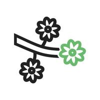linha de ramo de flores ícone verde e preto vetor