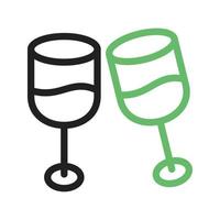 champanhe na linha de vidro ícone verde e preto vetor