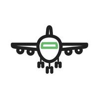 avião na linha de pista ícone verde e preto vetor