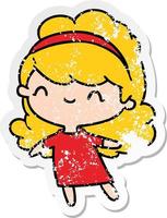 adesivo angustiado garota kawaii de desenho animado com faixa de cabeça vetor