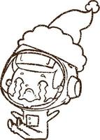 desenho a carvão de astronauta de natal vetor