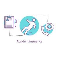 ícone do conceito de seguro de acidentes. ilustração de linha fina de ideia de lesão por queda. infortúnio. desenho de contorno isolado de vetor