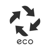 ícone de glifo de rótulo ecológico. sinal de quatro setas retas. símbolo de reciclagem. energia alternativa. adesivo de proteção ambiental. cosméticos orgânicos. símbolo de silhueta. espaço negativo. ilustração vetorial isolada vetor