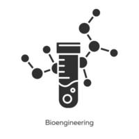 conjunto de ícones de glifo de bioengenharia. engenharia biológica. tubo de ensaio e molécula. bioquímica, biotecnologia. equipamento de laboratório. símbolos de silhueta. ilustração vetorial isolada vetor