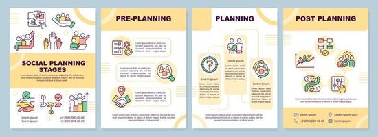 modelo de folheto de estágios de planejamento social. sociedade muda. design de folheto com ícones lineares. 4 layouts vetoriais para apresentação, relatórios anuais. vetor