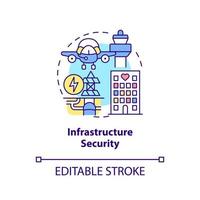 ícone do conceito de segurança de infraestrutura. dimensão da ilustração de linha fina de ideia abstrata de segurança nacional. desenho de contorno isolado. traço editável. vetor