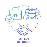 empregar o ícone de conceito gradiente azul refugiados. fornecer local de trabalho. mercado de trabalho. ajudando refugiados idéia abstrata ilustração de linha fina. desenho de contorno isolado. vetor