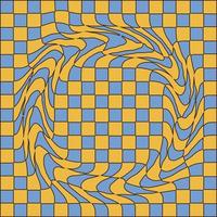 padrão sem emenda de explosão geométrica. fundo azul e amarelo com efeito de ilusão de ótica. textura abstrata ornamento quadriculado. padrão de estilo retrô dos anos 70. vector design de repetição infinita para decoração, impressão,