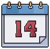calendário de pixel art com data 14 dia 14 ícone de vetor de feriado dia 14 para jogo de 8 bits em fundo branco