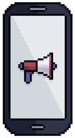 telefone móvel pixel art com ícone de vetor de ícone de celular megafone para jogo de 8 bits em fundo branco