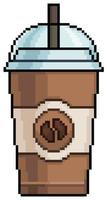 xícara de café de pixel art e cappuccino com ícone de vetor de palha para jogo de 8 bits em fundo branco