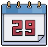 calendário de pixel art com data 29. dia 29. feriado dia 29 ícone vetorial para jogo de 8 bits em fundo branco vetor