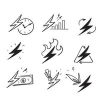 conjunto simples de doodle desenhado à mão de ícone de ilustração relacionado à energia vetor