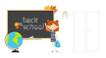 colegial carrega bolsa e quadro-negro isolado no fundo branco. de volta ao conceito de escola. ilustração vetorial vetor
