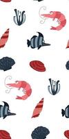 padrão infantil sem costura com peixes engraçados e animais marinhos. textura infantil para tecido, embalagens, têxteis, papel de parede, roupas. fundo vetorial. vetor