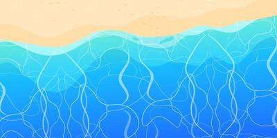 praia de verão com vista superior de areia e ondas em estilo cartoon, plano de fundo. linha de costa tropical, paisagem, cenário. ilustração vetorial vetor