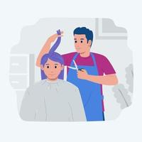 cabeleireiro cortando o cabelo de alguém vetor