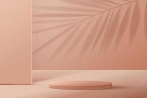 fundo rosa claro cosmético exibição de pódio mínima e premium para apresentação de marca e apresentação de embalagens. palco de estúdio com sombra de fundo de folha. projeto de ilustração 3D vetor