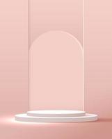 fundo rosa pastel cosmético exibição de pódio mínima e premium para apresentação de marca e embalagem de produtos. palco de estúdio com sombra de fundo de folha. desenho vetorial vetor